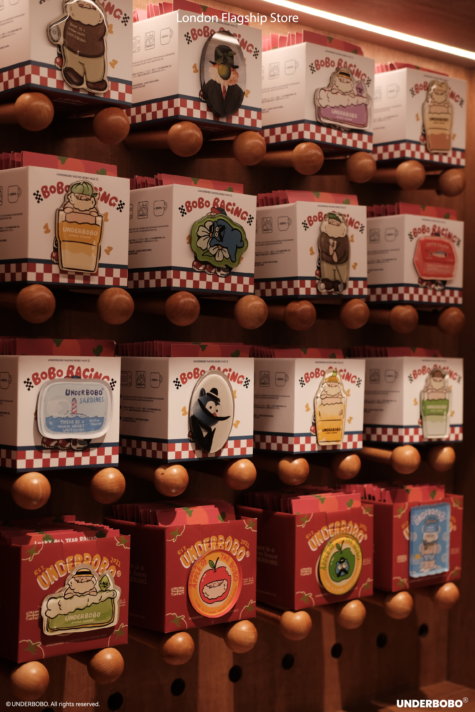 UNDERBOBO product wall close-up